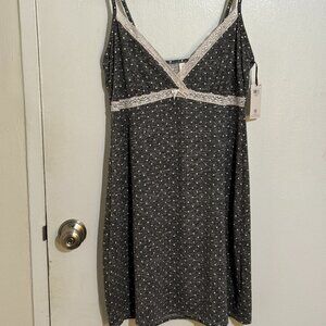 Laura Ashley Charcoal Gray Grey Polka Dot Chemise NWT